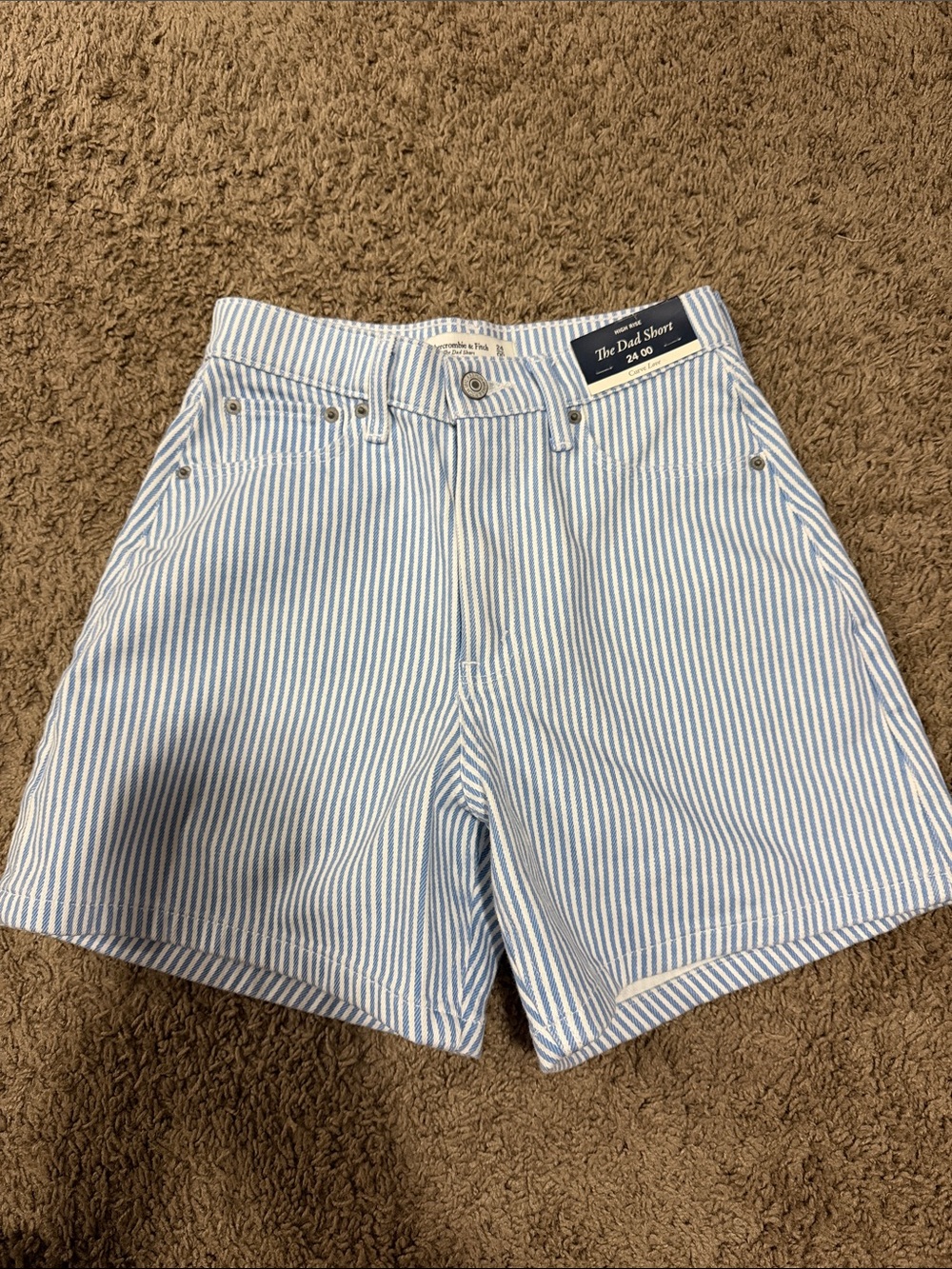 NWT Abercrombie blue striped denim dad shorts